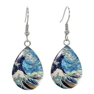 an Gogh Inspired Teardrop Earrings – Art Print Dangle Design, Lightweigh…